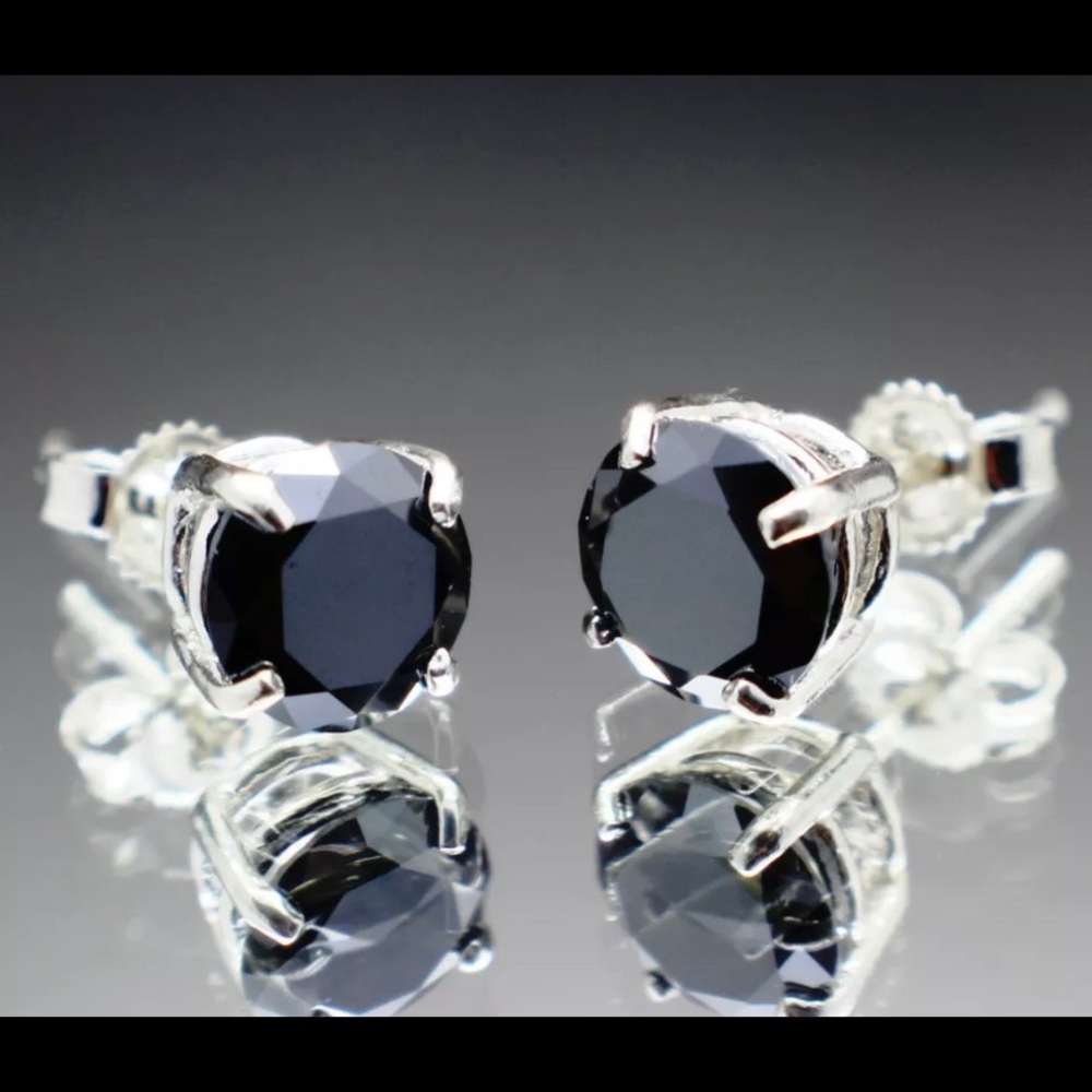 $1,110 Appraised 1.82 Carat Black Diamond Studs - Picture 1 of 6